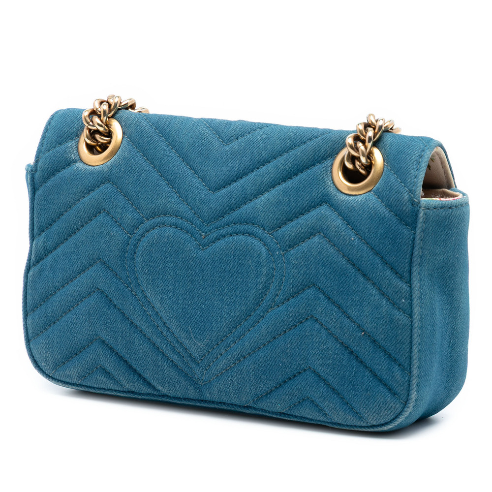 Pre-Loved Gucci Small GG Marmont Matelasse Denim Pearly Shoulder Bag - Picture 2 of 7